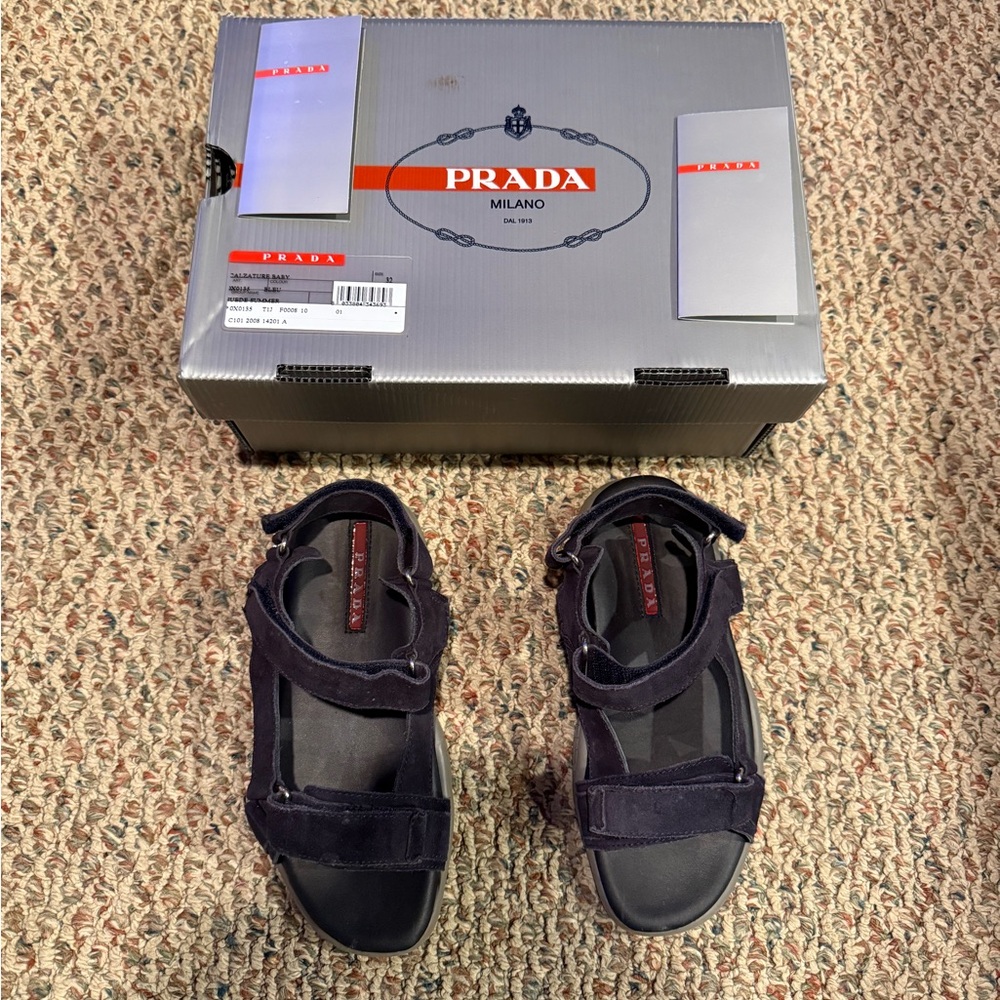 Prada Size 32 Calzature Summer Baby Blue Suede Sandals in Box